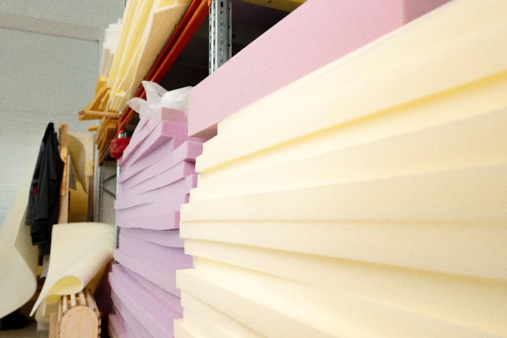 sheets of foam in warehouse in assorted colors