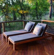 Wooden Chaise with Brown Cushions for Outdoors